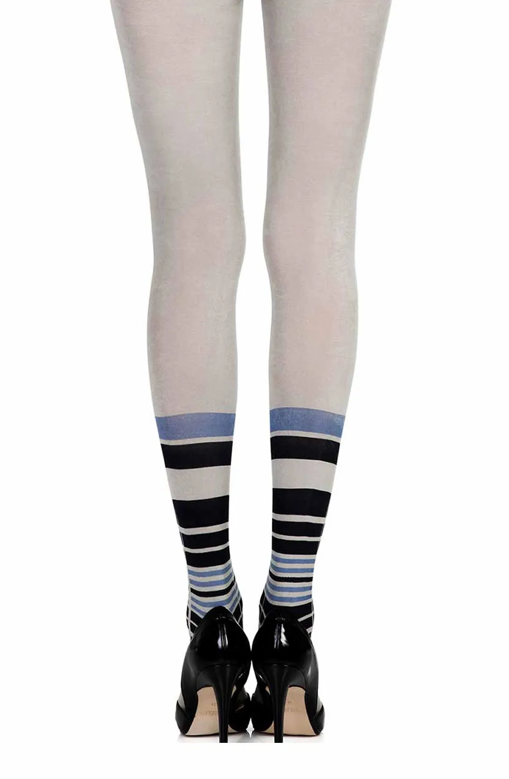 image 2 of Zohara Grey Print 100 Denier Tights - Black & Blue Socks Print