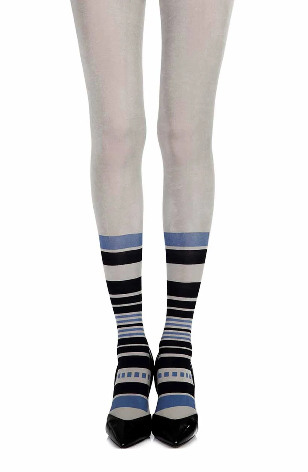 image 3 of Zohara Grey Print 100 Denier Tights - Black & Blue Socks Print