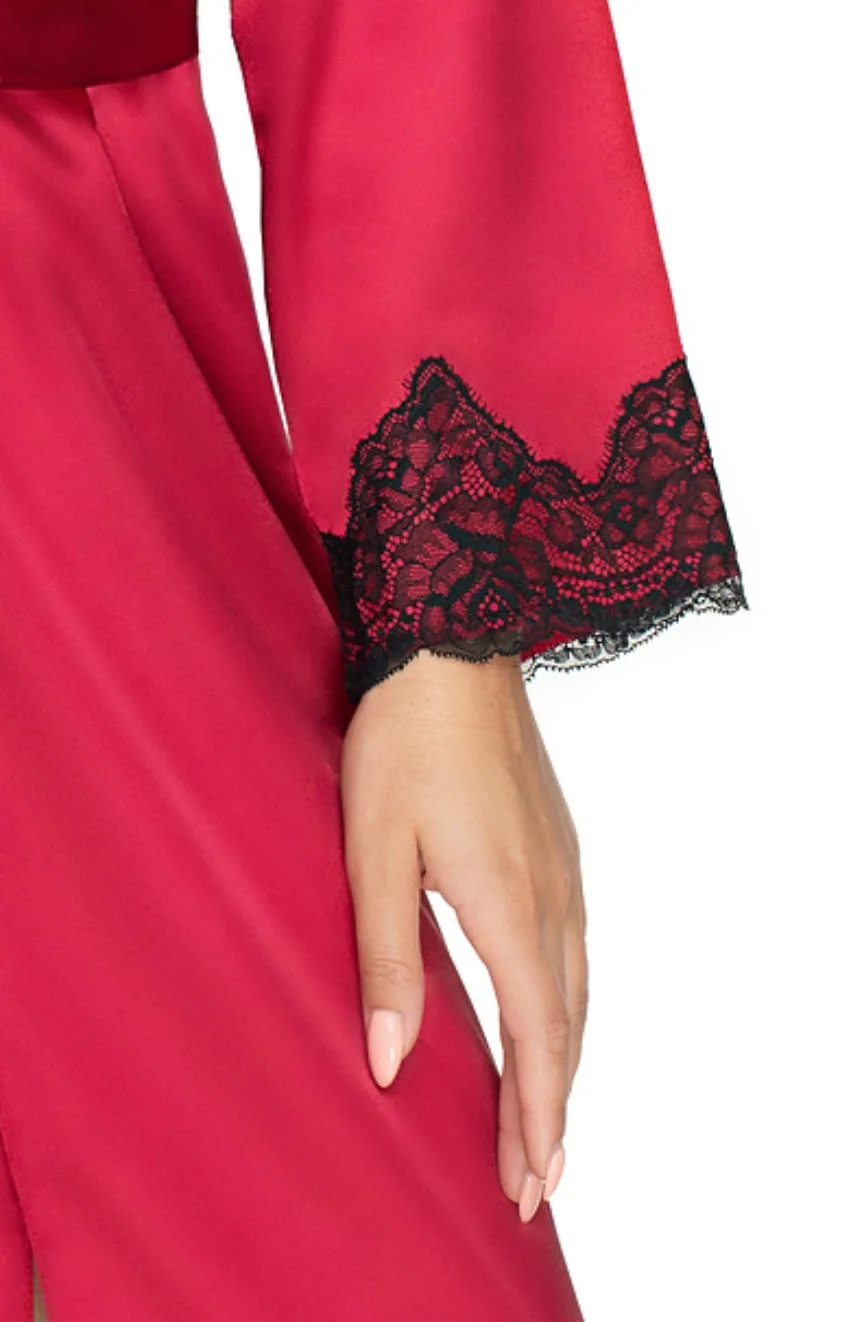 image 3 of Irall Juniper Burgundy Satin Lace Dressing Gown