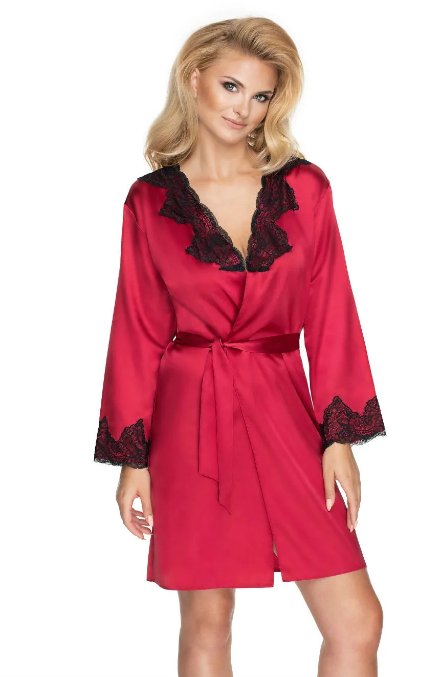 Irall Juniper Burgundy Satin Lace Dressing Gown