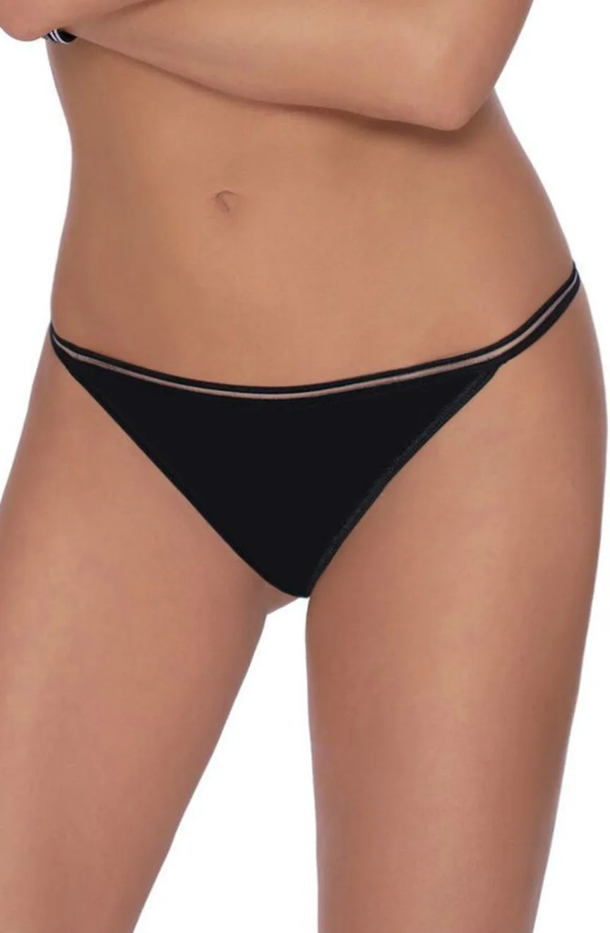 Roza Lea Black Thong - Sheer Mesh & Embroidered Roses