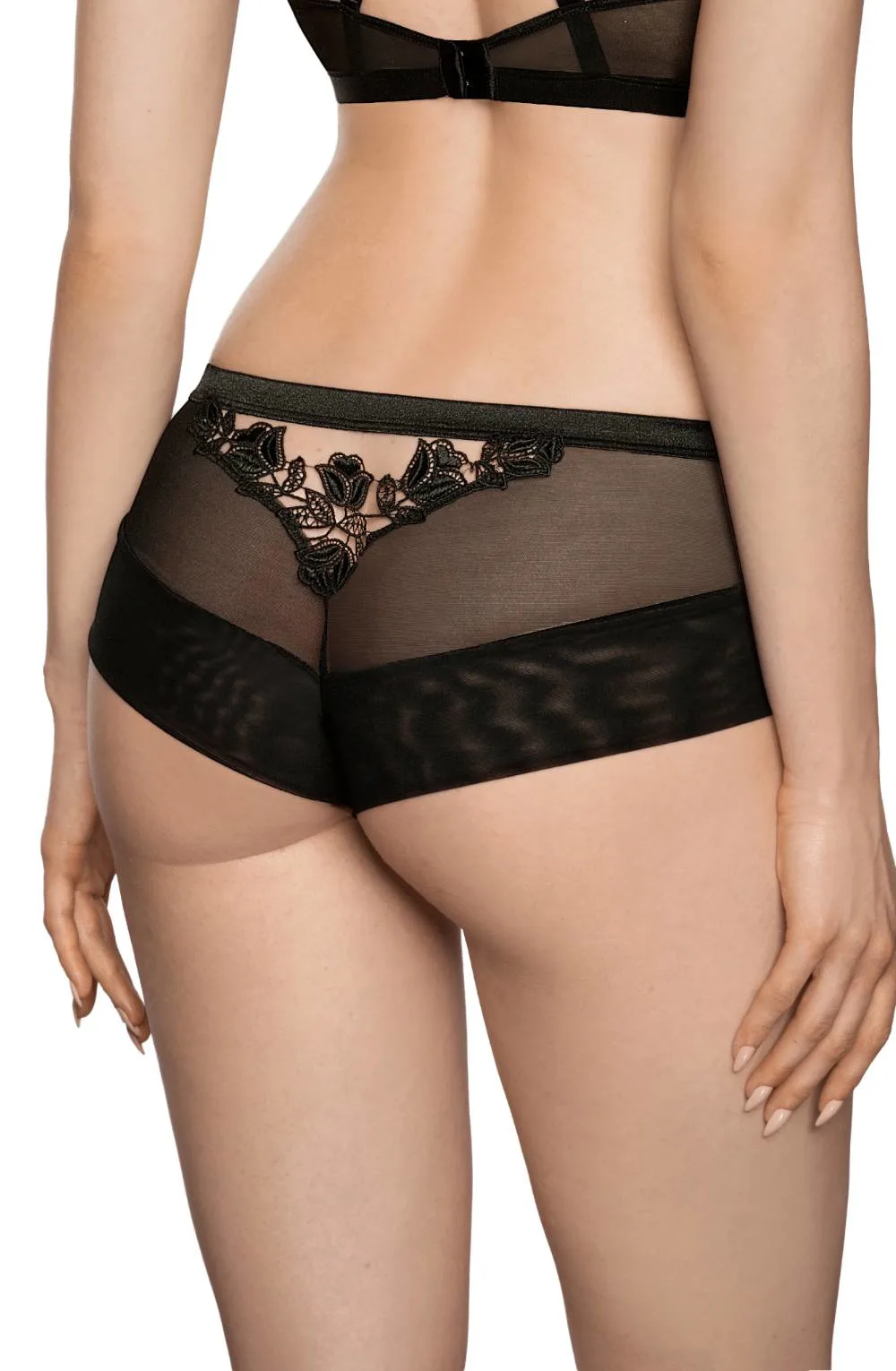 image 4 of Roza Lisbet Black Floral Applique Brief - Soft & Stretchy for Everyday Wear