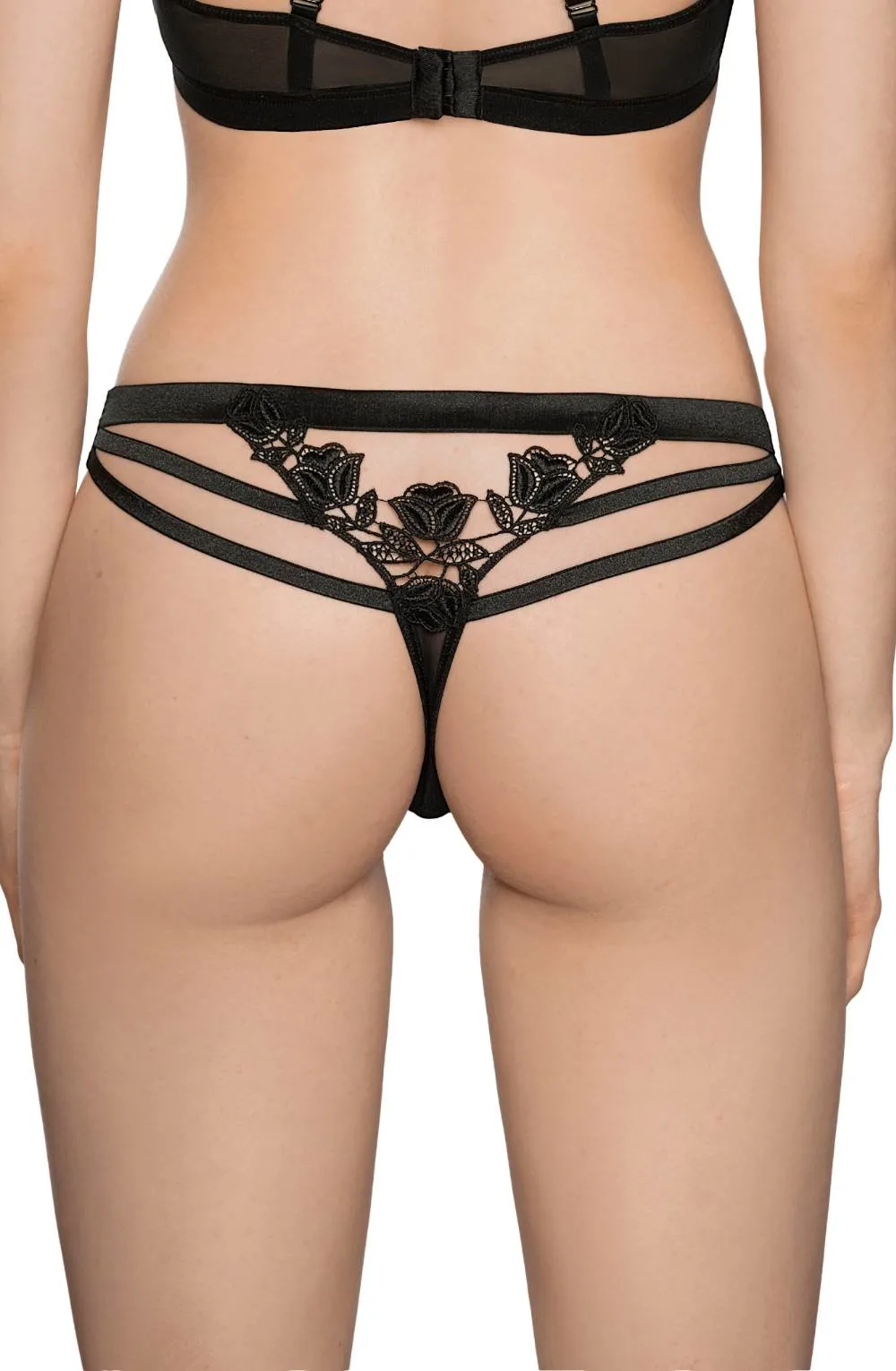 image 4 of Roza Lisbet Soft Stretch Flower Thong  Black