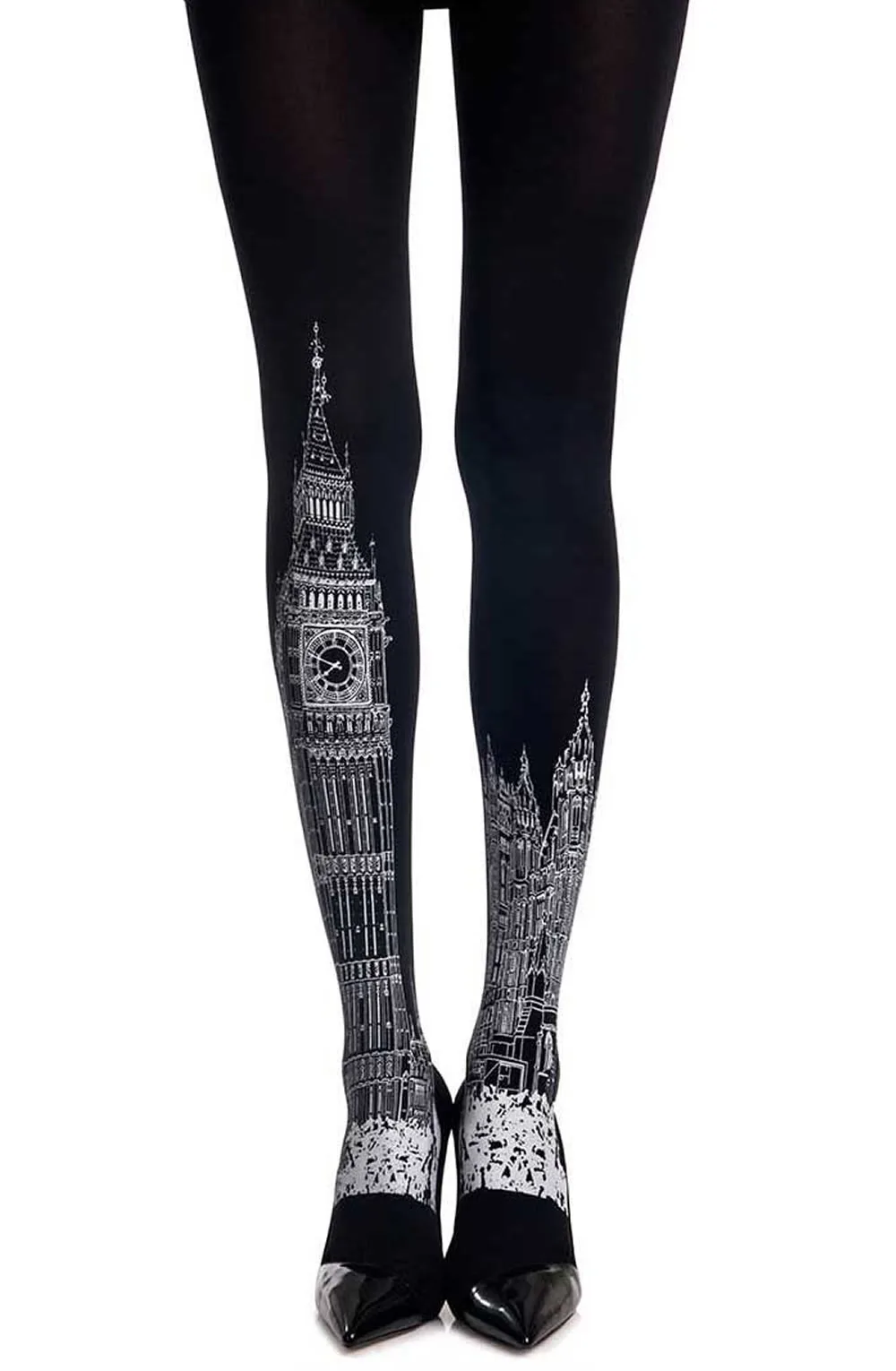 Zohara London Time Black Print Tights - 120 D