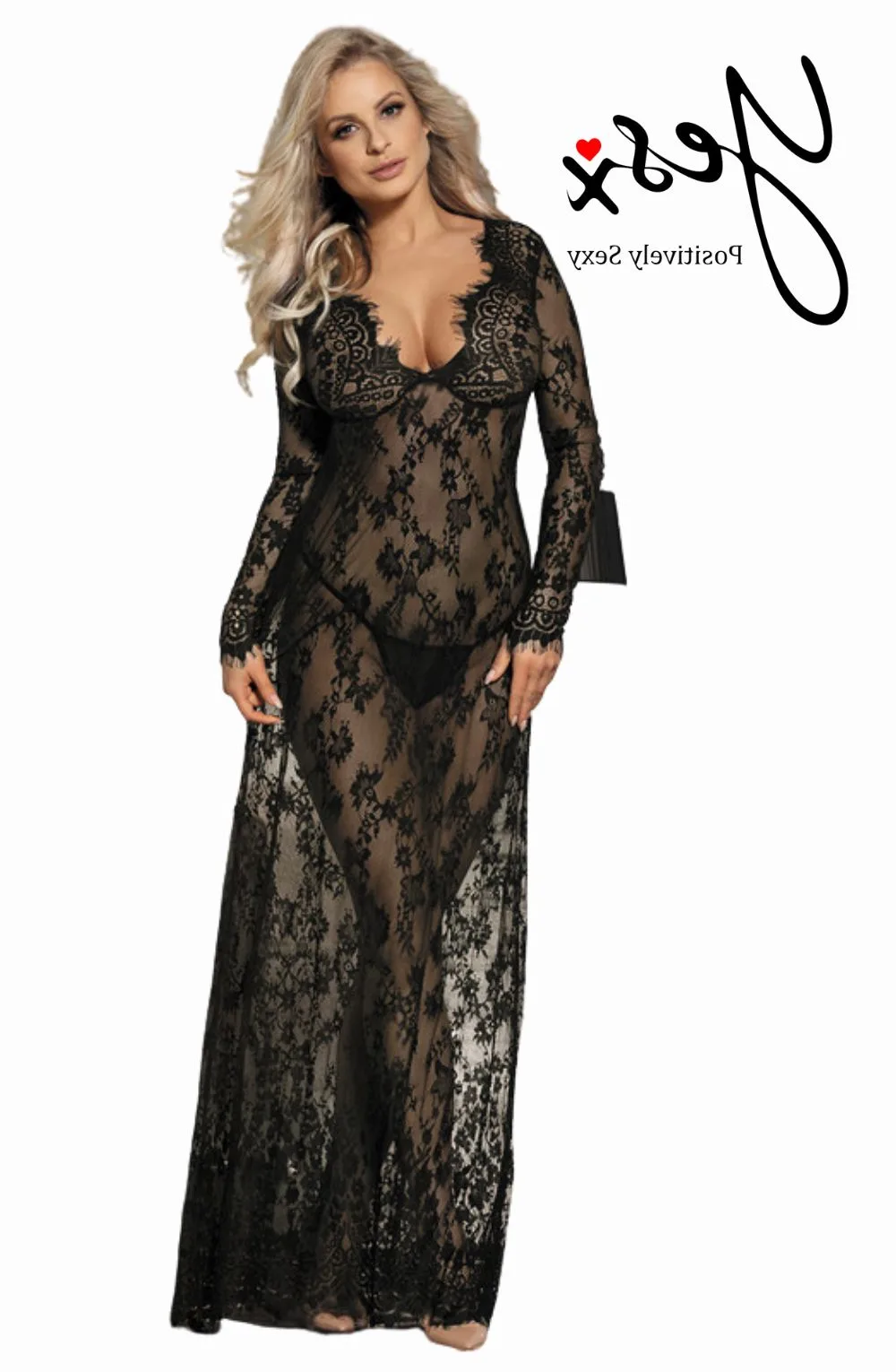 image 13 of YesX YX826 Black Lace Nightdress & Thong - Elegant Bedroom Attire