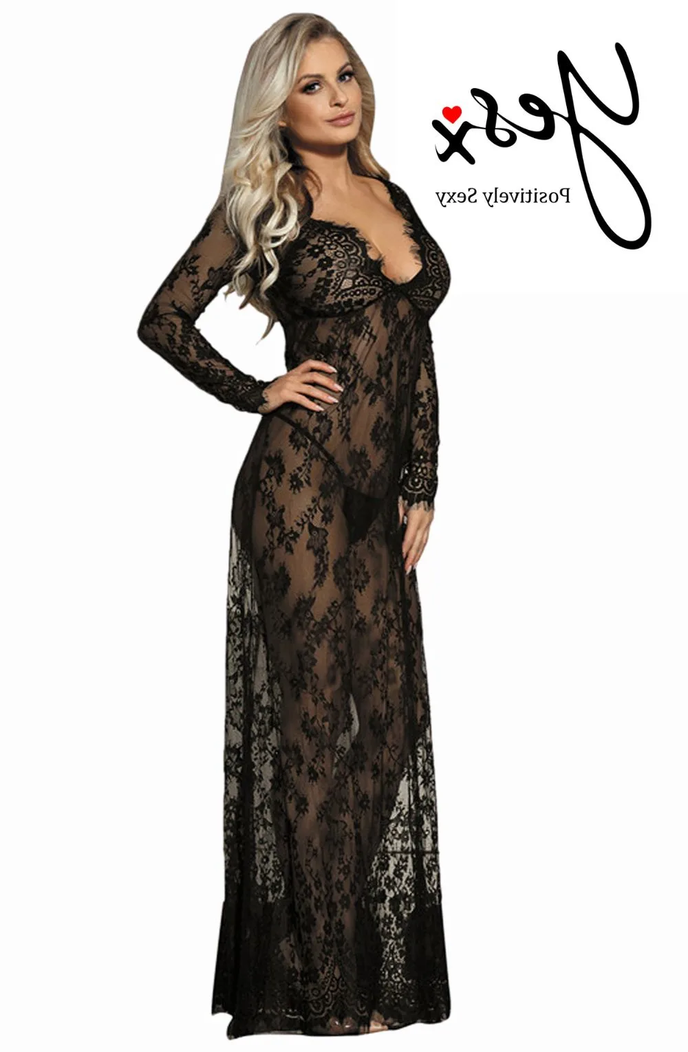 image 9 of YesX YX826 Black Lace Nightdress & Thong - Elegant Bedroom Attire