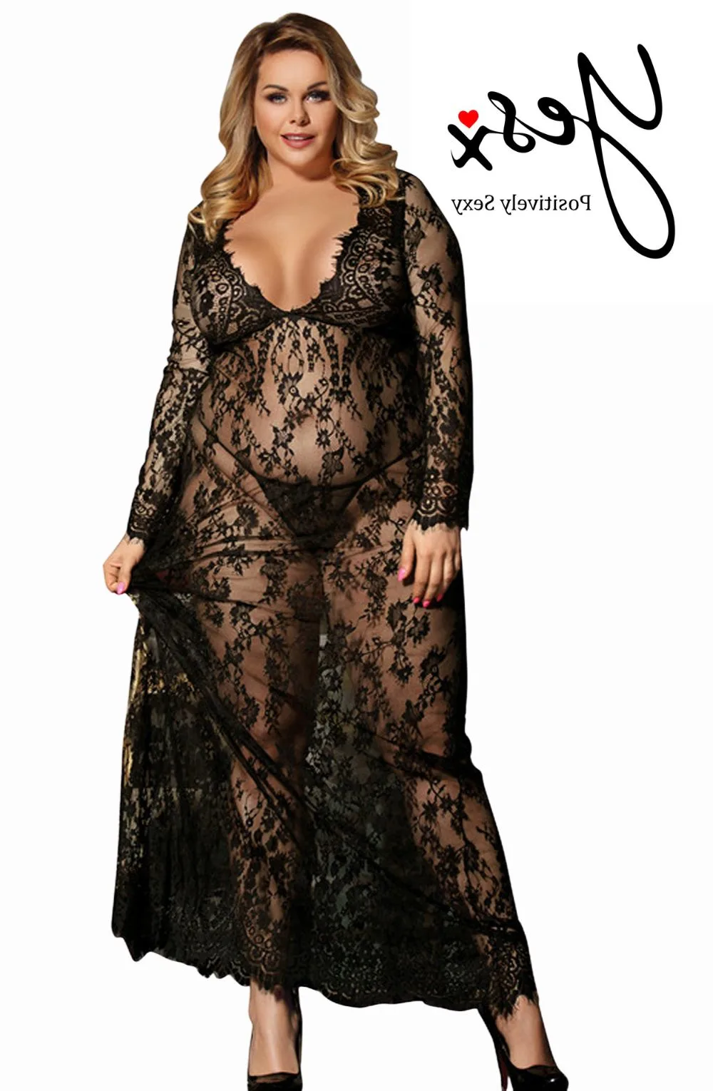 image 2 of YesX YX826Q Long Lace Nightdress Gown with Matching Thong