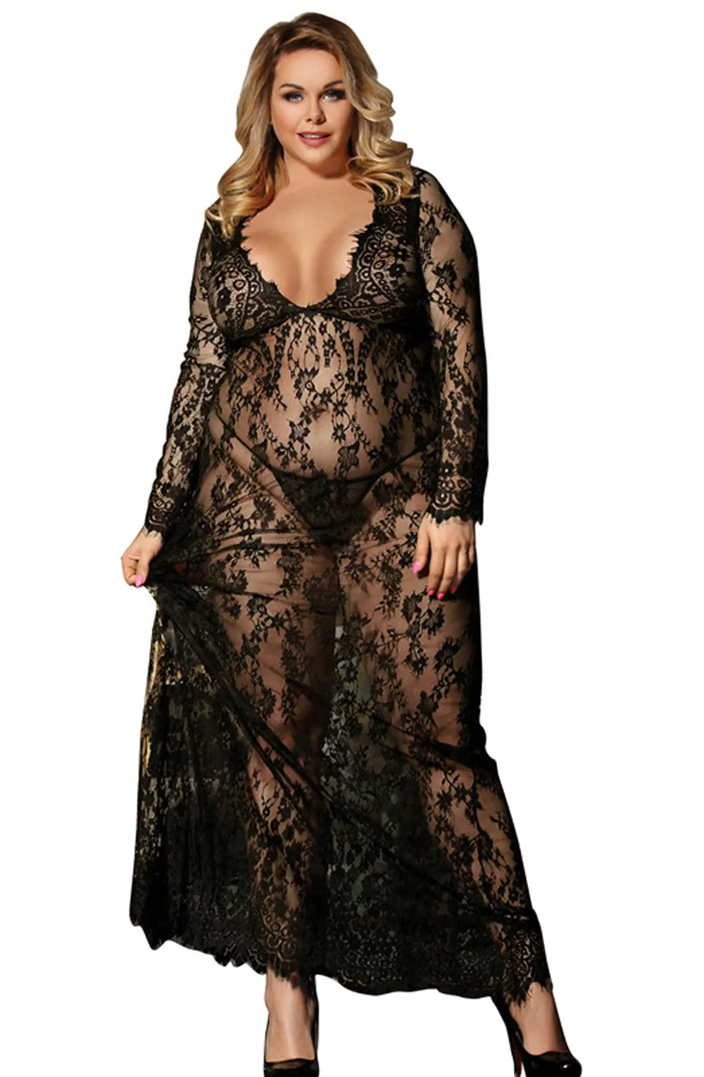 image 5 of YesX YX826Q Long Lace Nightdress Gown with Matching Thong