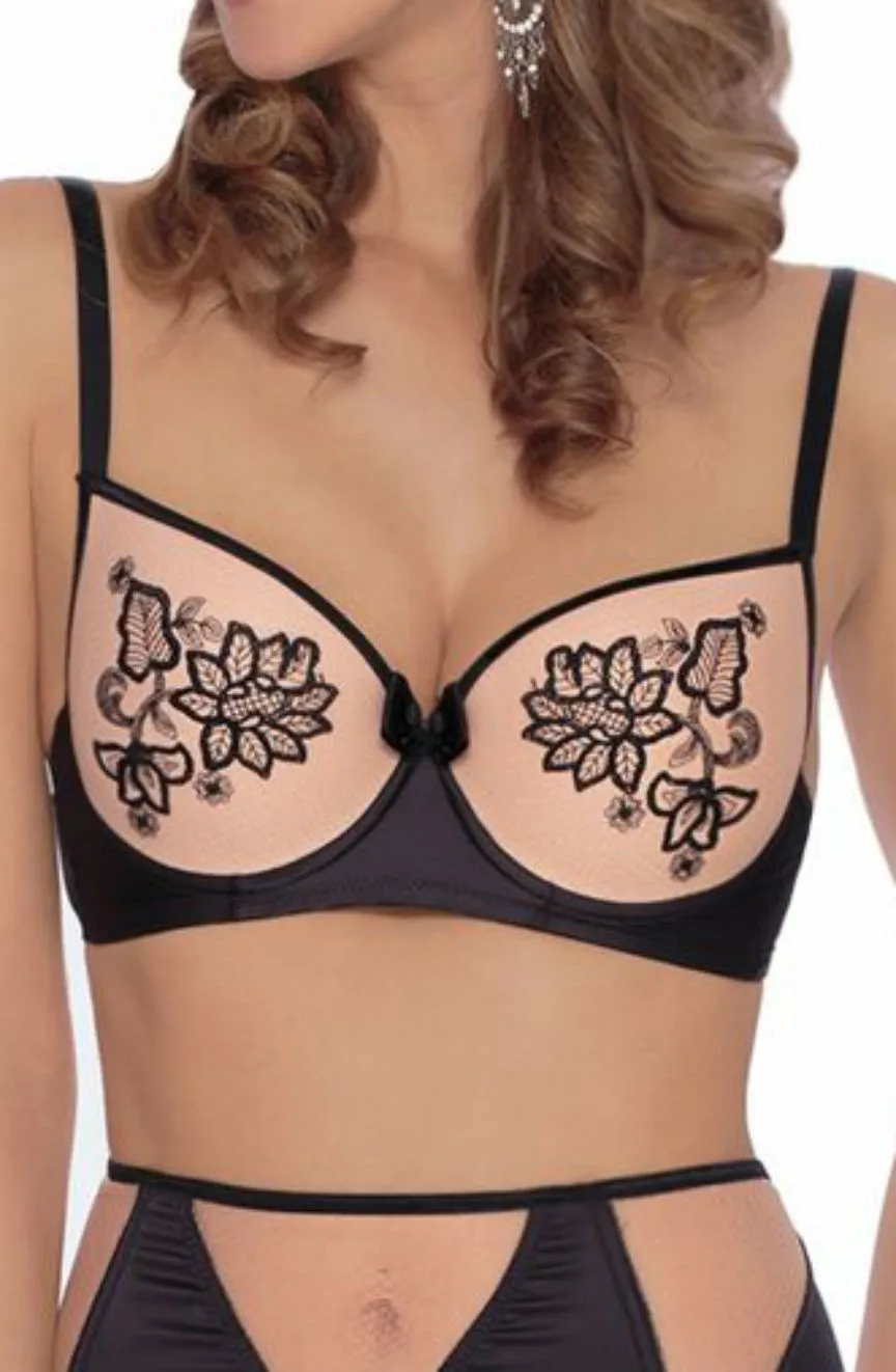 image 2 of Roza Mehendi Flower Push Up Bra (Black-Nude)