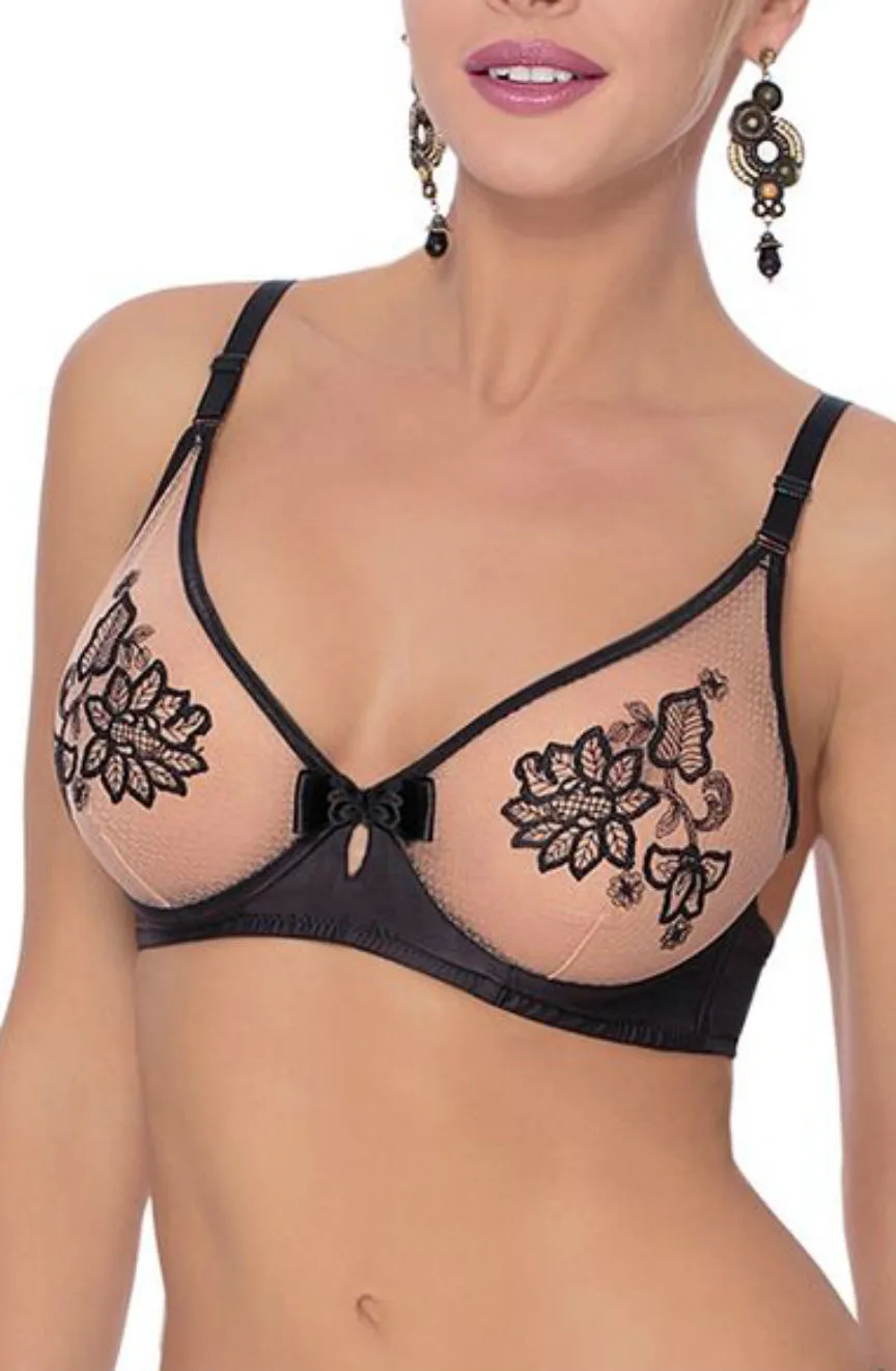 image 2 of Roza Mehendi Soft Cup Bra - Chic Black Floral Lingerie Set