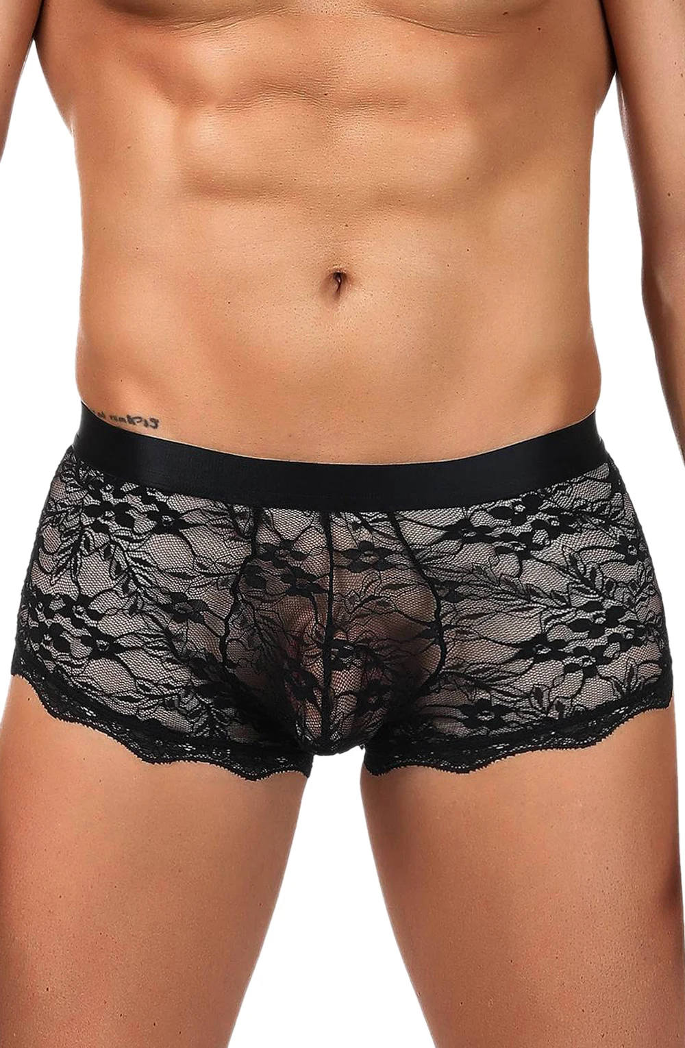 image 3 of YesX YX975 Seductive Sheer Lace Men's Boxer Brief - Black