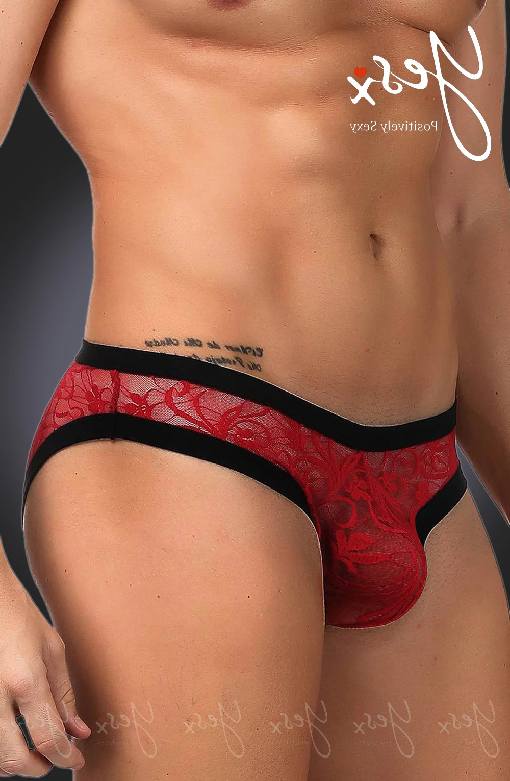 image 2 of YesX YX974 Men's Red Sheer Lace Brief - Sexy Men's Underwear