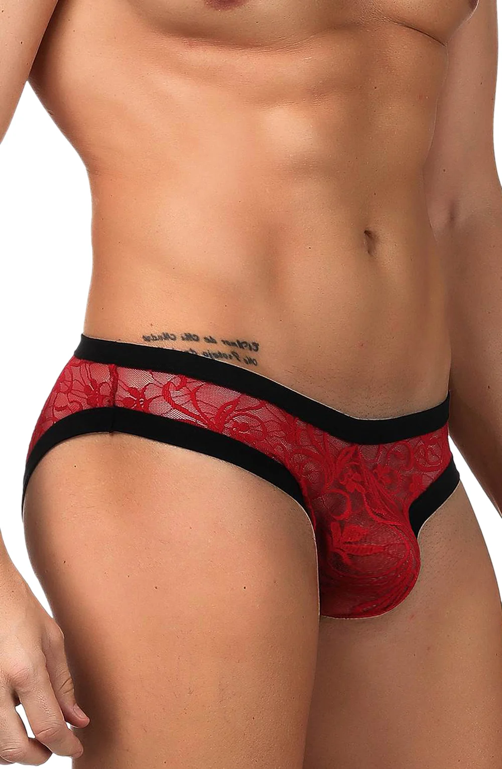 image 5 of YesX YX974 Men's Red Sheer Lace Brief - Sexy Men's Underwear