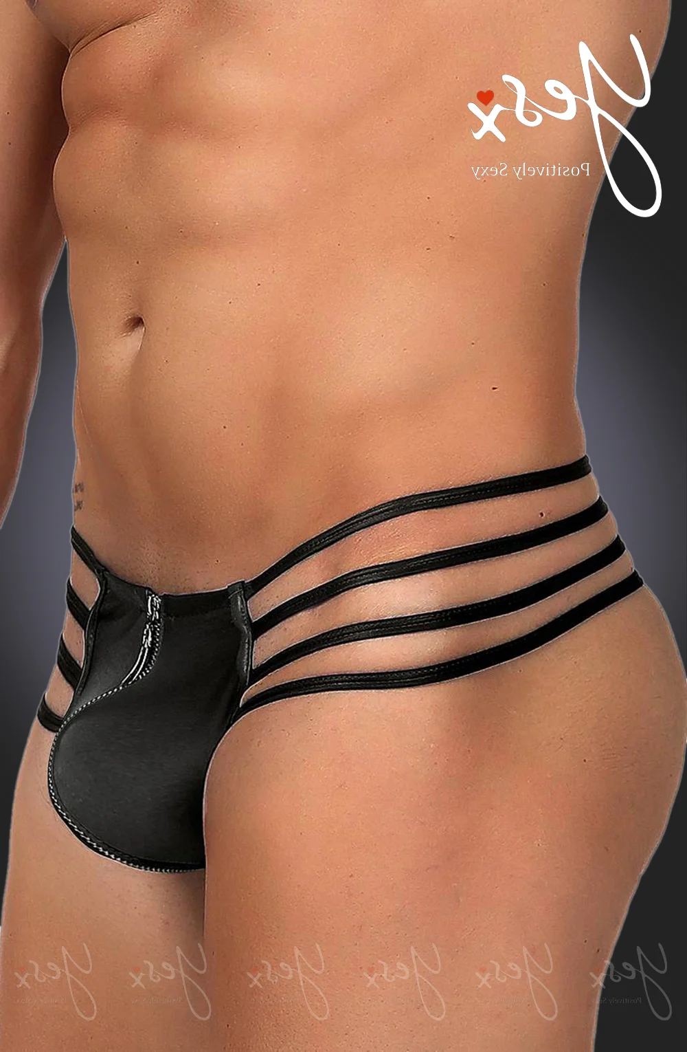 image 2 of YesX YX971 Matte Black Zipper Front Men's Thong