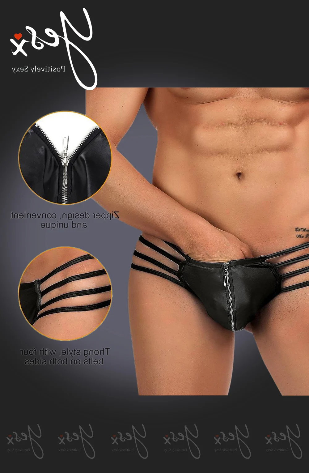 image 3 of YesX YX971 Matte Black Zipper Front Men's Thong