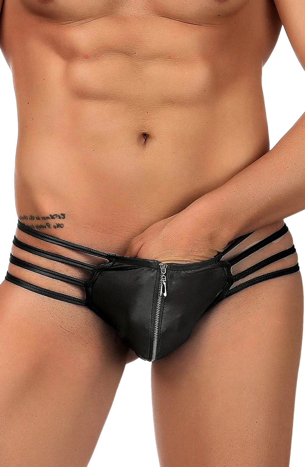 image 5 of YesX YX971 Matte Black Zipper Front Men's Thong