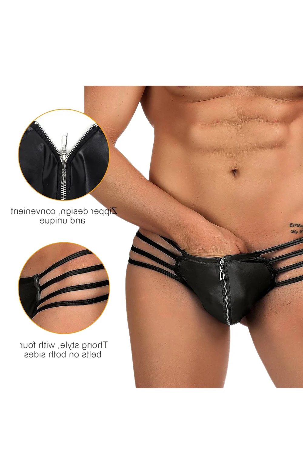 image 6 of YesX YX971 Matte Black Zipper Front Men's Thong