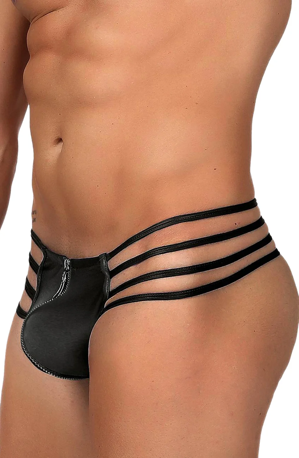 image 7 of YesX YX971 Matte Black Zipper Front Men's Thong