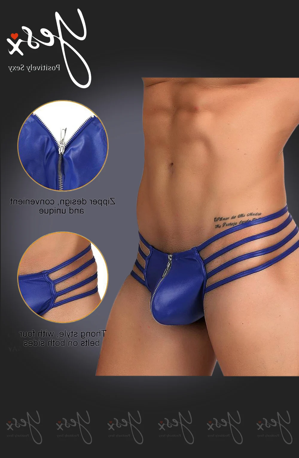 image 2 of YesX YX972 Blue Matte Look Men's Front Zip Thong