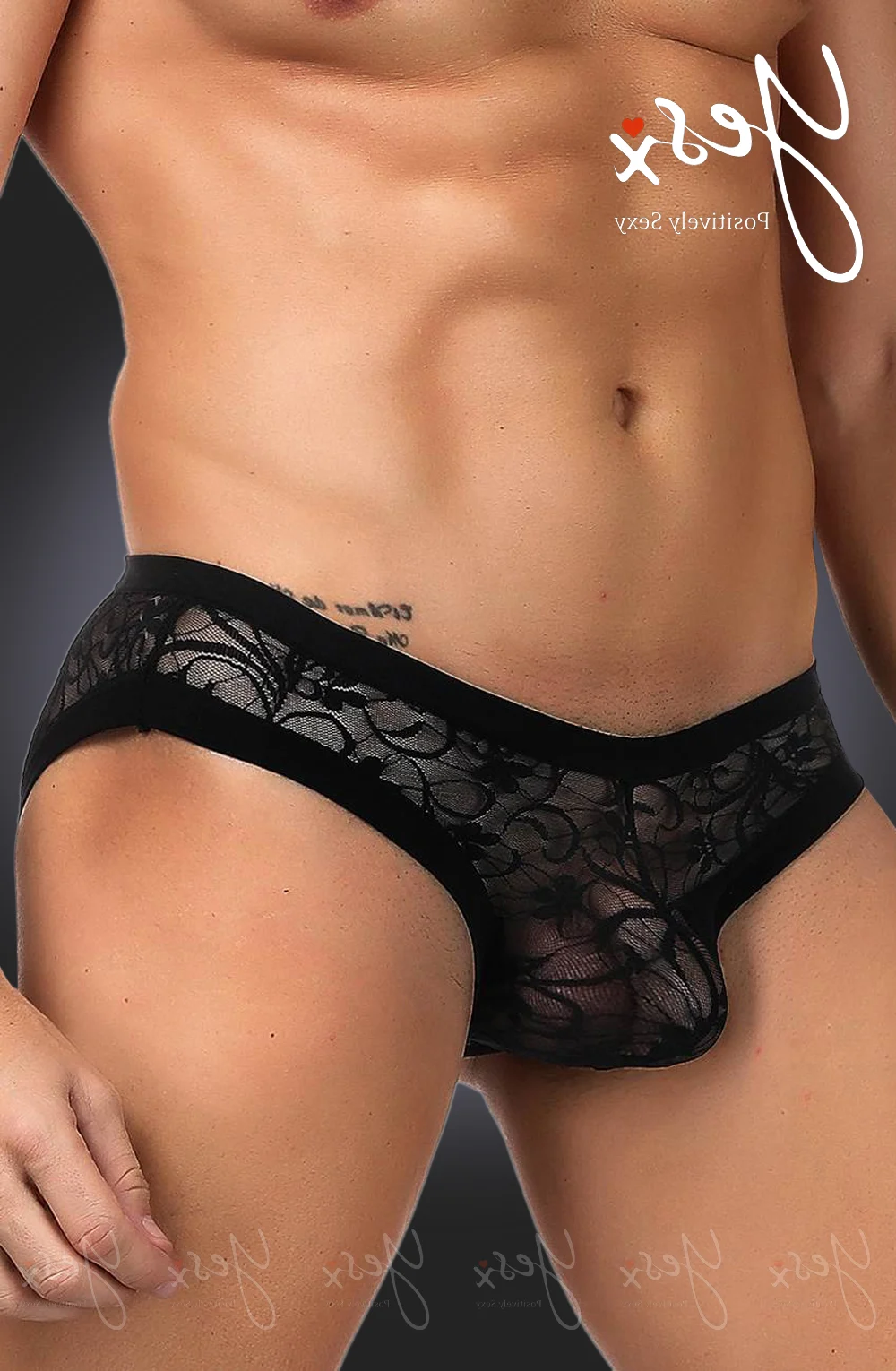 image 2 of YesX YX973 Sexy Black Sheer Floral Lace Men's Brief