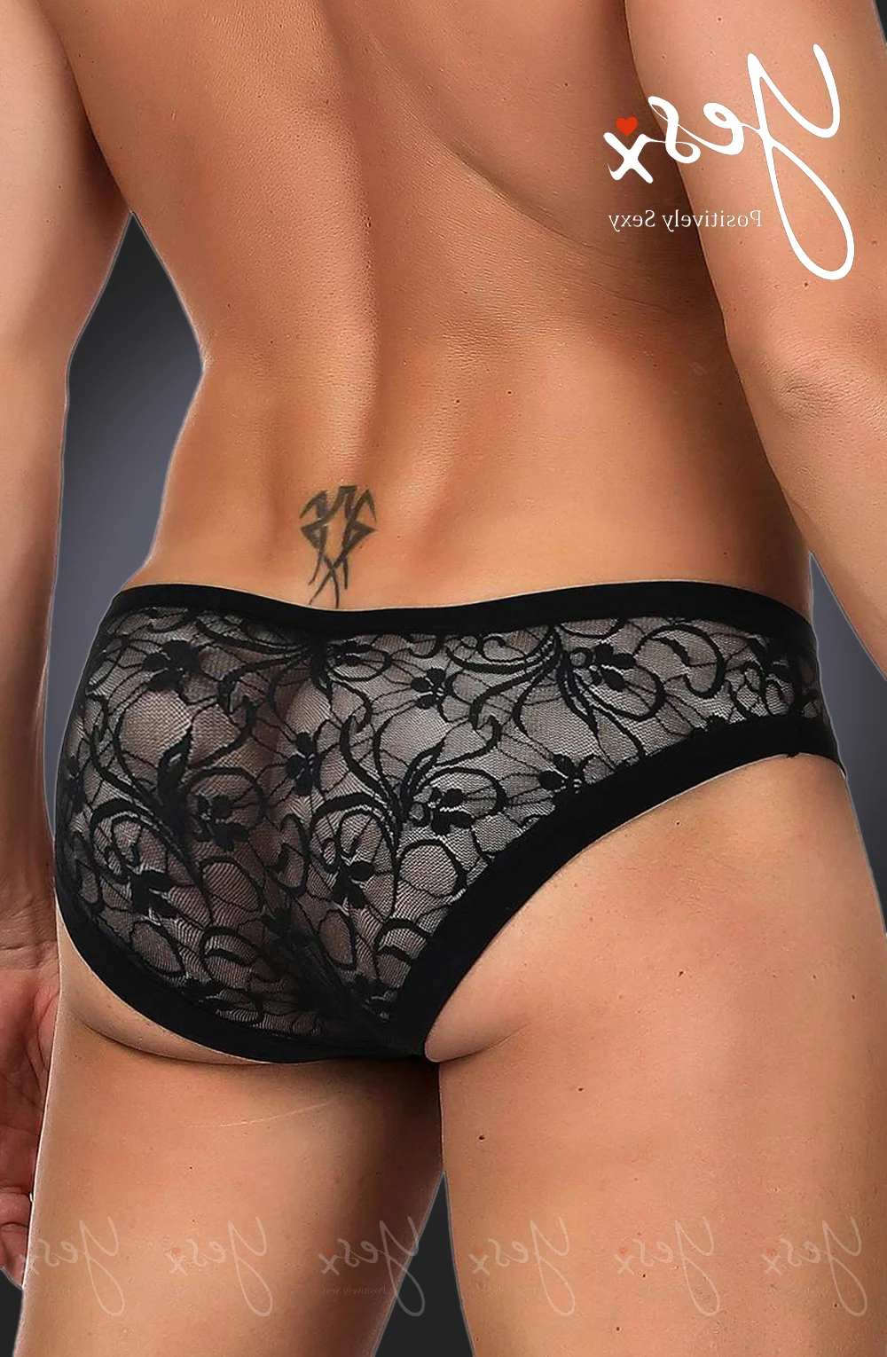 image 3 of YesX YX973 Sexy Black Sheer Floral Lace Men's Brief