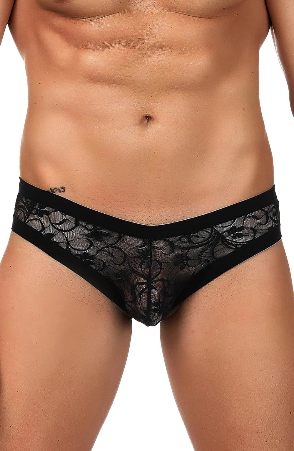 image 5 of YesX YX973 Sexy Black Sheer Floral Lace Men's Brief