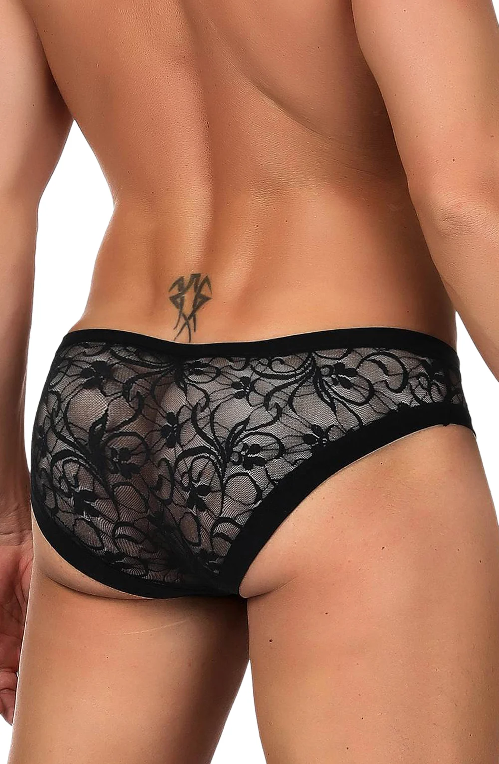 image 6 of YesX YX973 Sexy Black Sheer Floral Lace Men's Brief