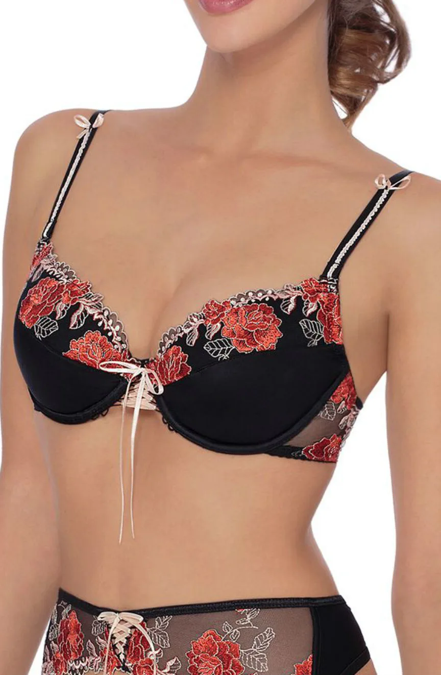 Roza Natali Black Floral Embroidered Push Up Bra