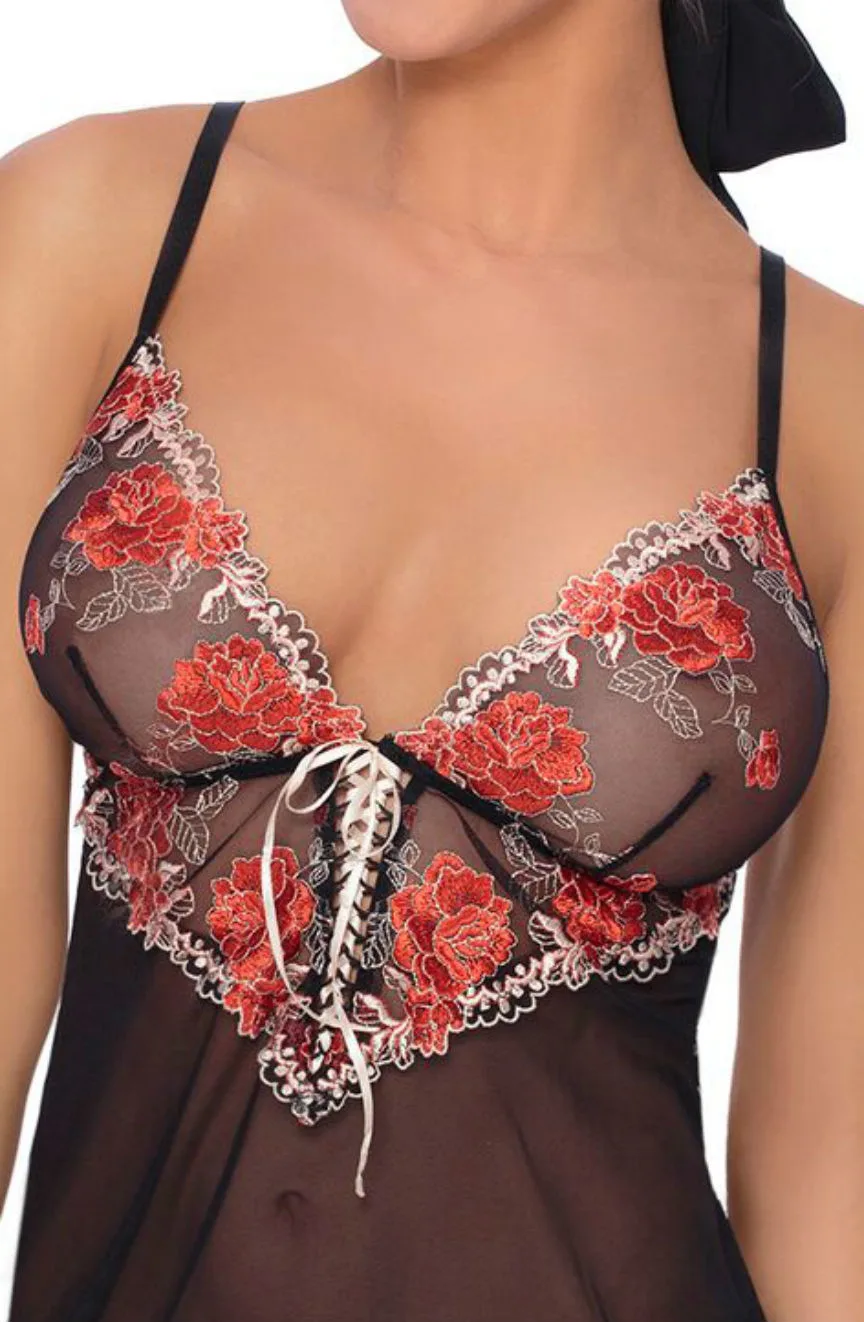 image 3 of Roza Natali Black Embroidered Chemise - Sexy Nightwear for Women