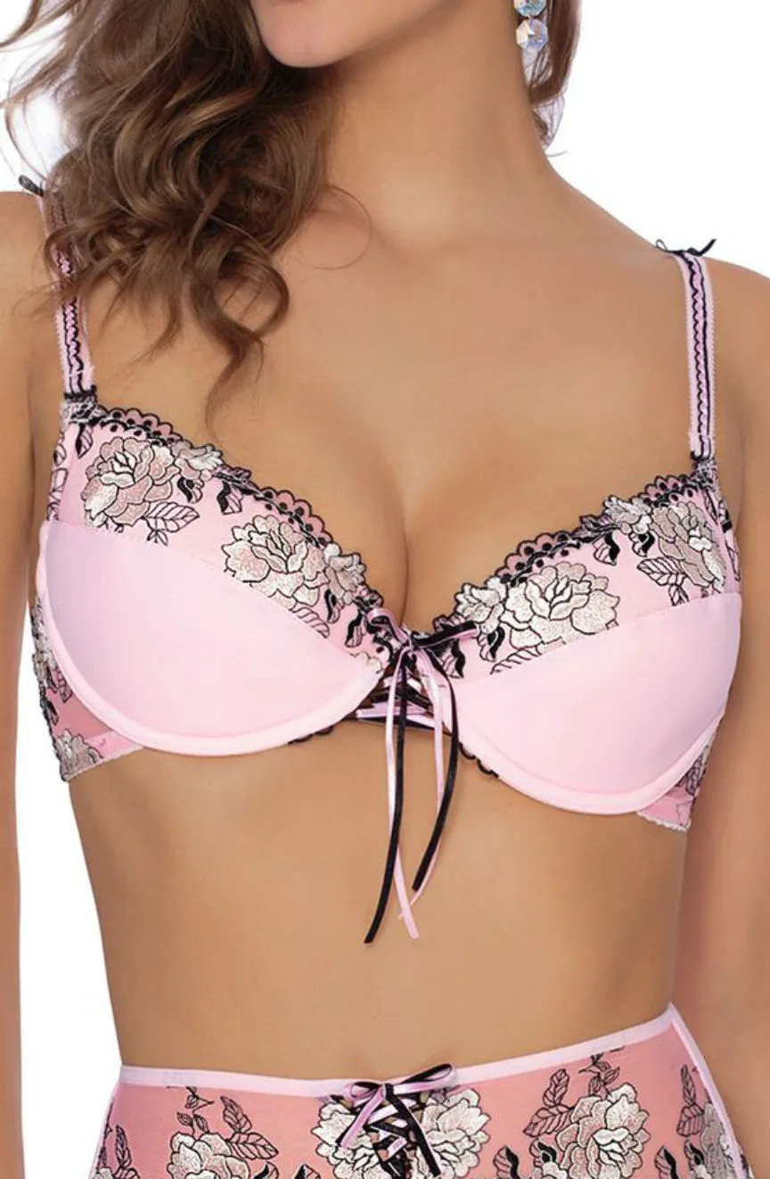 image 2 of Roza Natali Pink Lace Push Up Bra (Floral Design)