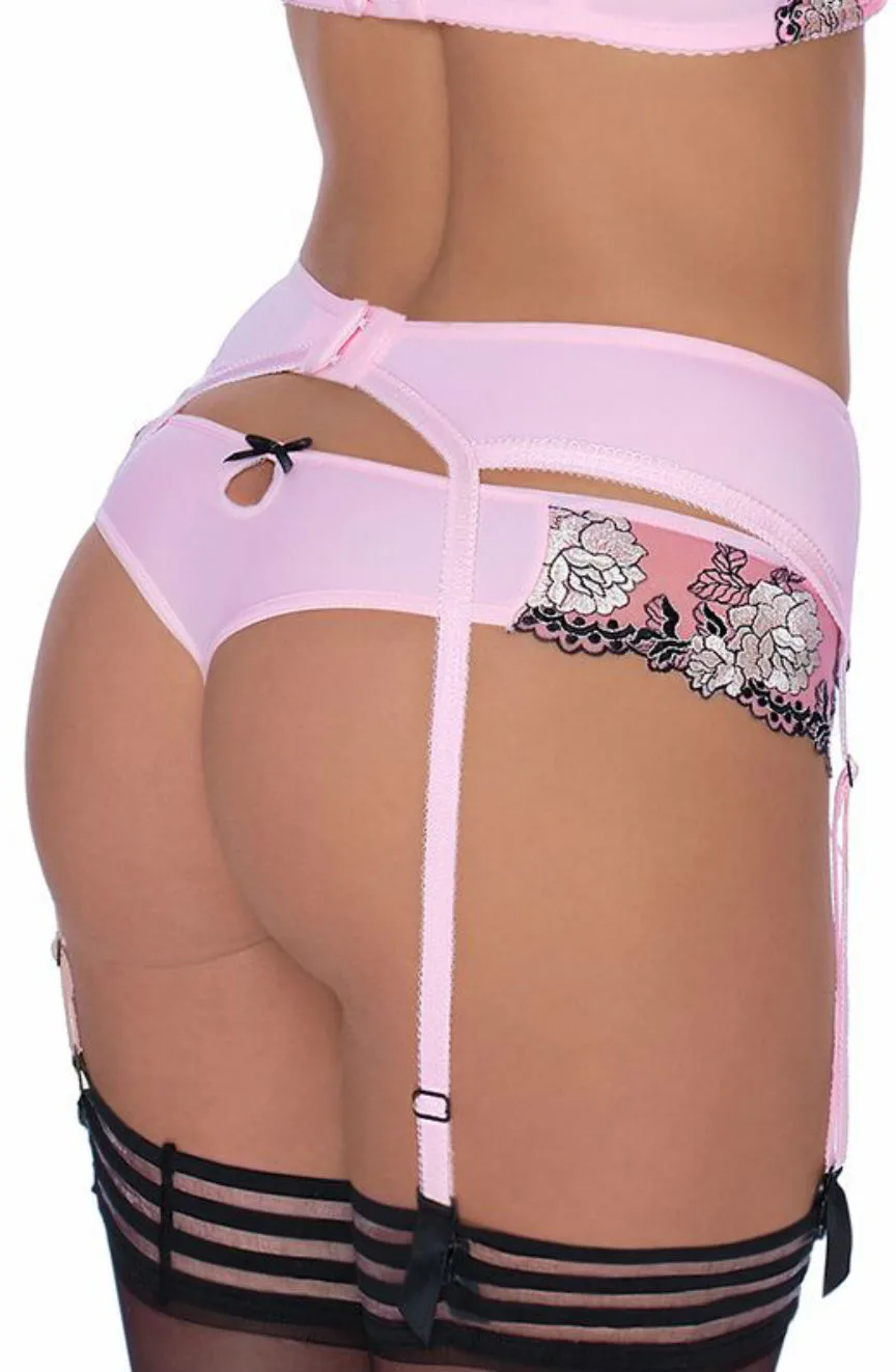 image 3 of Roza Natali Pink Suspender Belt - Floral Lingerie Set