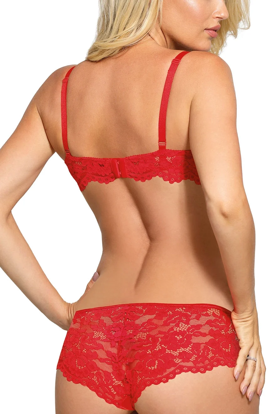 image 4 of Roza Newia Red Lace Brief - Soft, Scalloped & Diamante Detailed