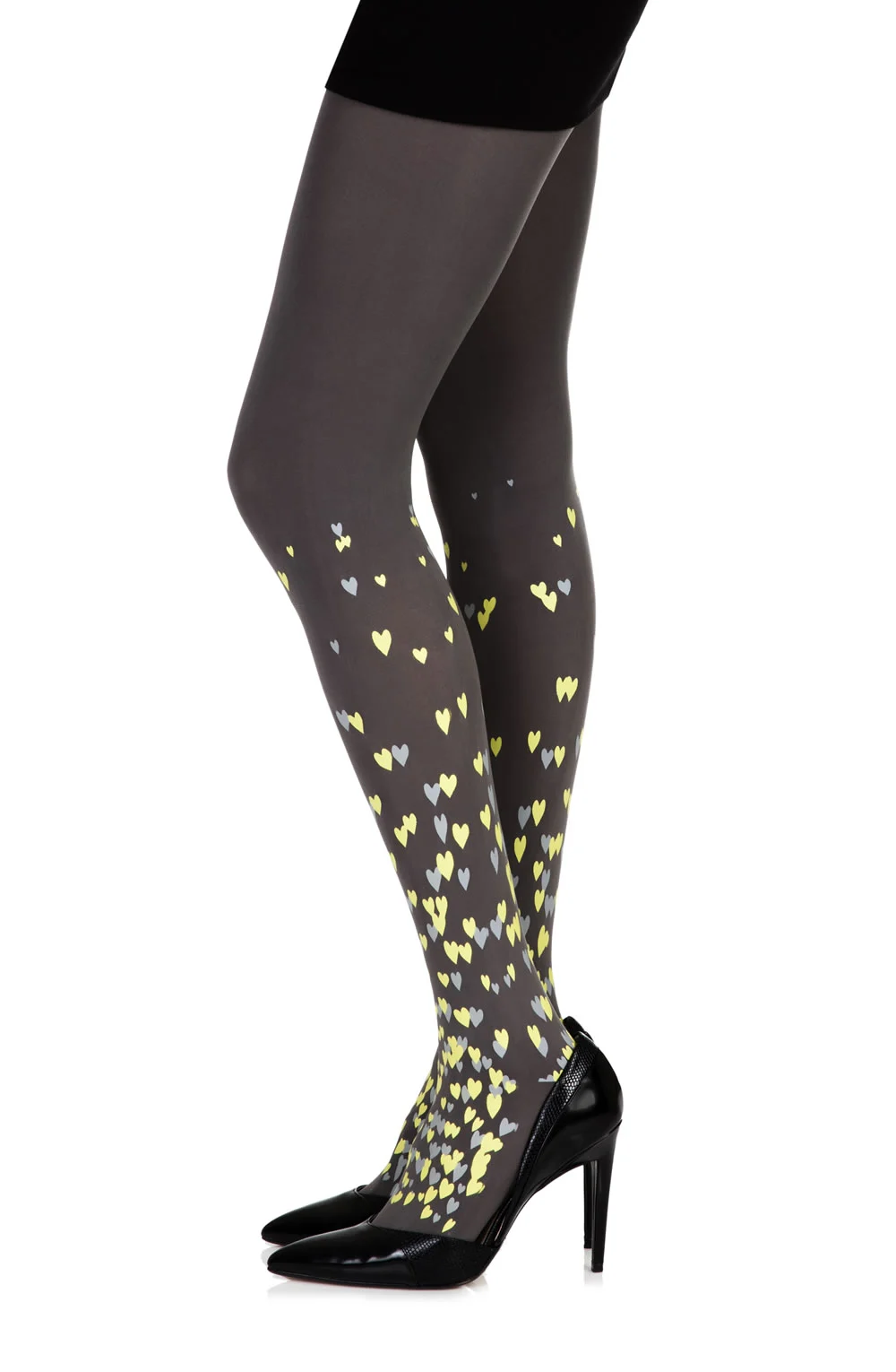 image 2 of Zohara Grey Heart Printed Queen Tights - 120 Denier (Hosiery/Tights)