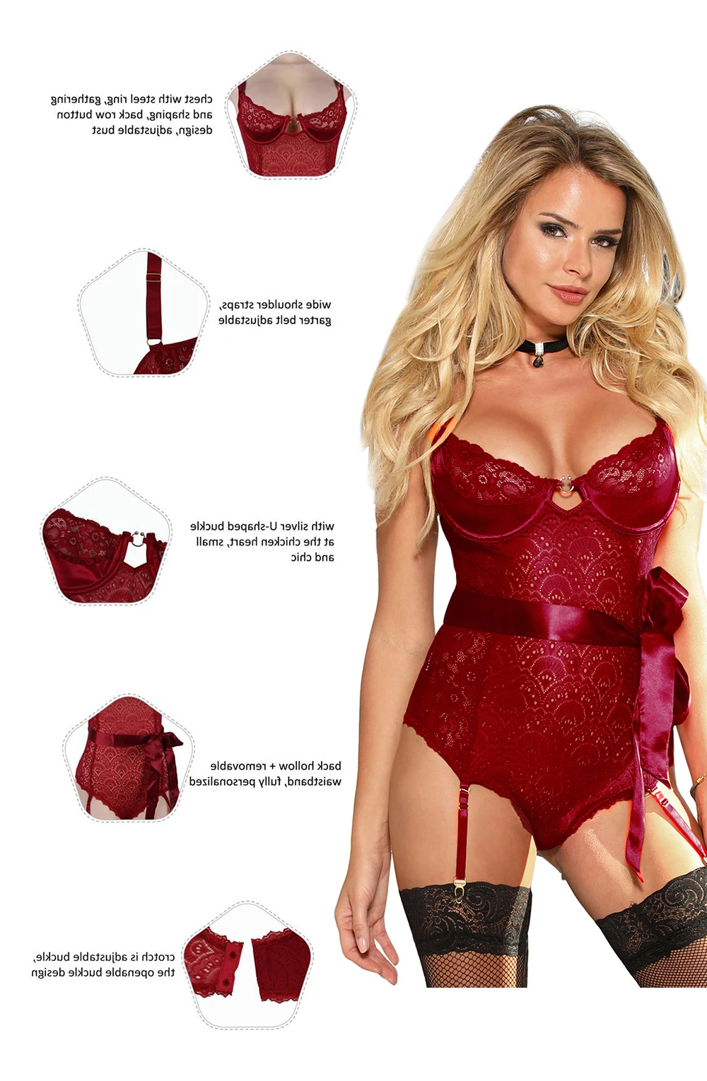 image 5 of YesX YX951 Red Lace Body - Hourglass Shaping Lingerie Set