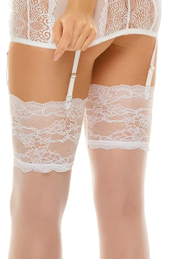 image 6 of Beauty Night BN6541 Romance Lace Top Stockings in White - 20 Denier