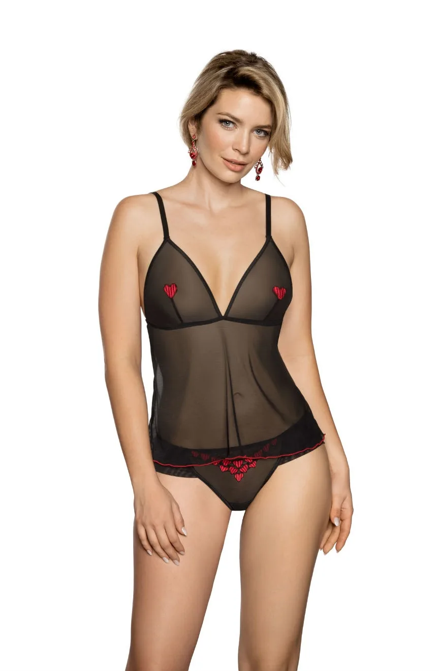 image 2 of Roza Rubii Red Heart Embroidered Sheer Brief