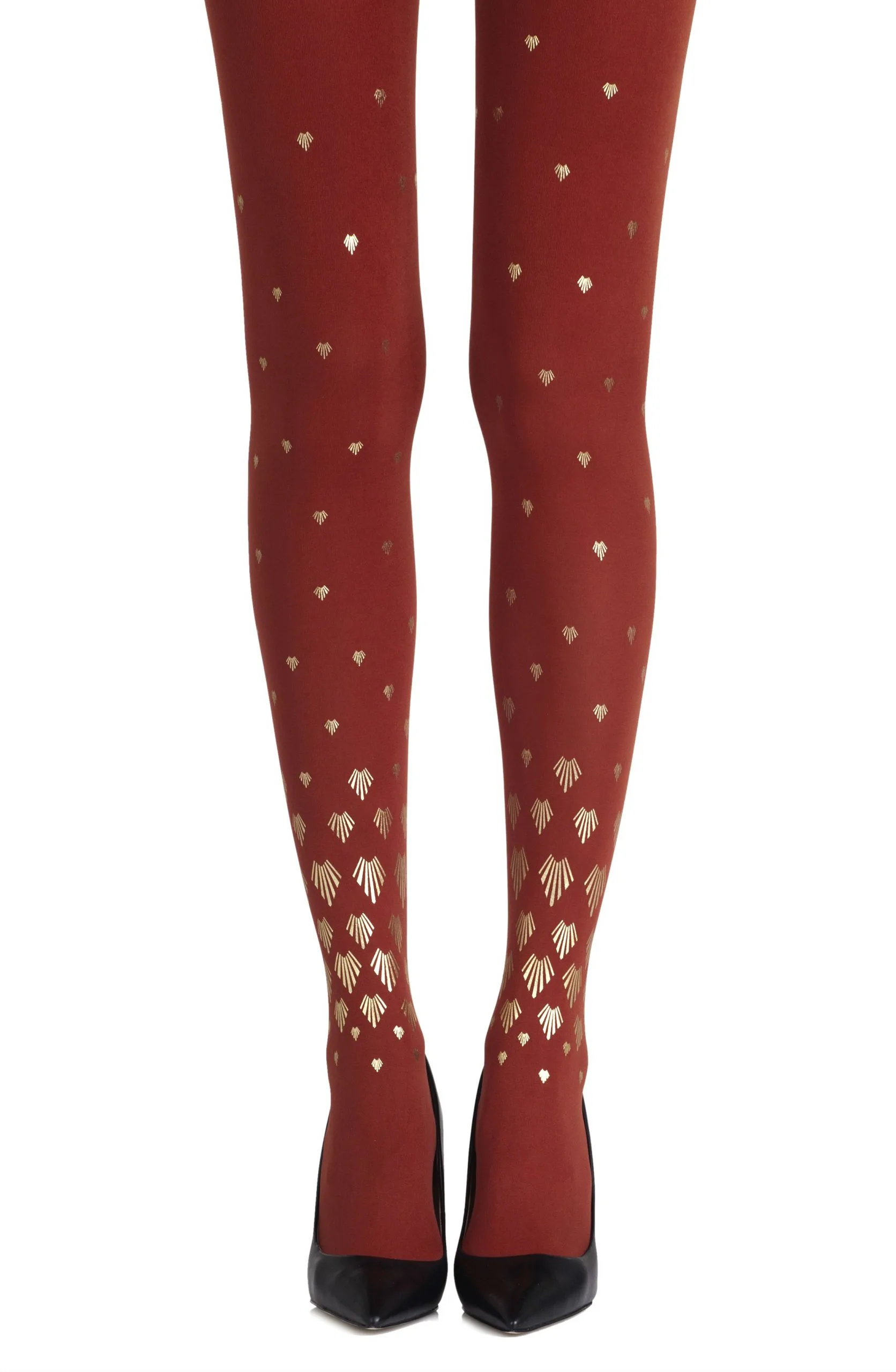 Zohara Rust Shell Print Tights - Opaque 120 - Golden Beach Vibes