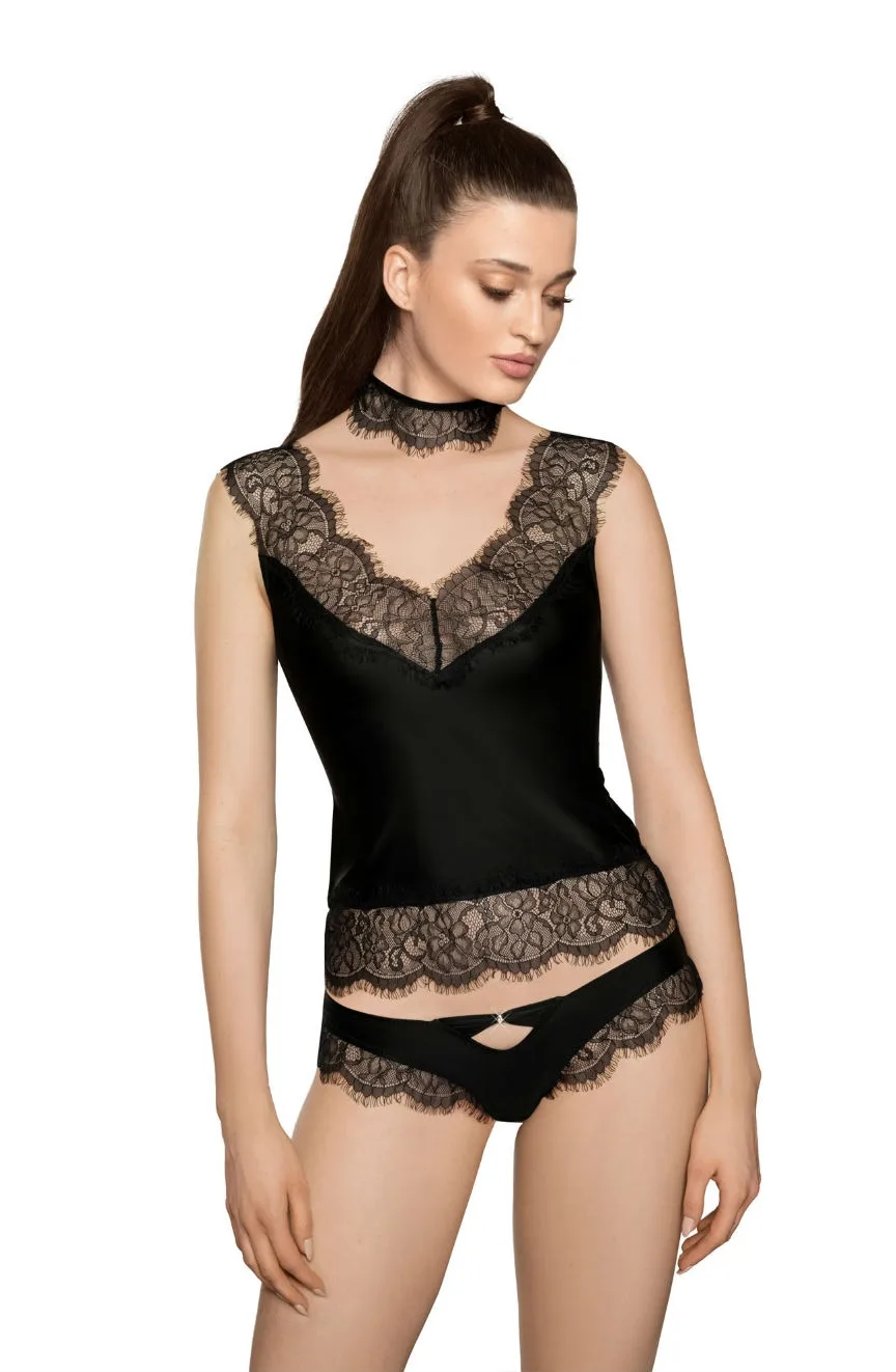 image 2 of Roza Sija Black Satin and Lace Brief - Elegant Intimate Wear