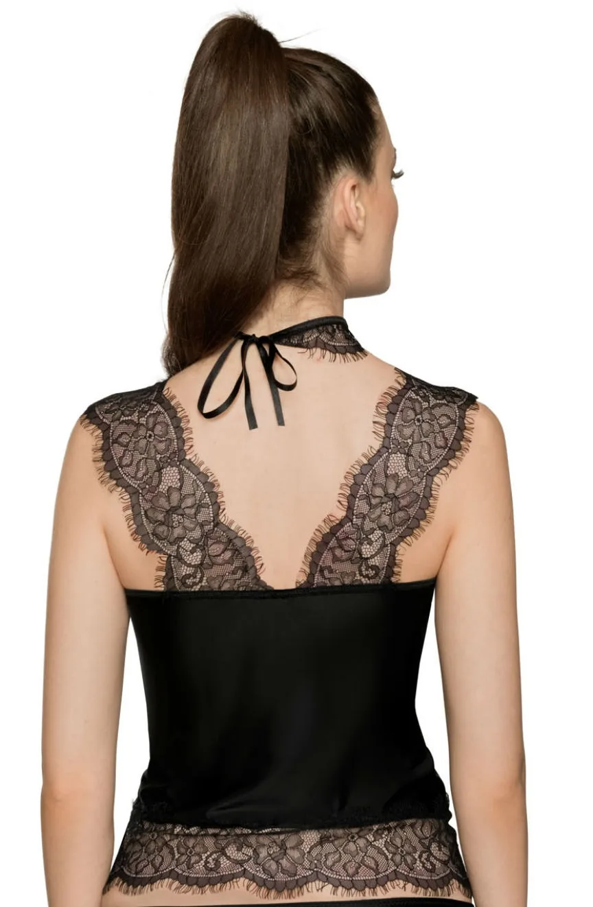 image 3 of Roza Sija Black Camisole - Soft Stretch Fabric with Eyelash Lace