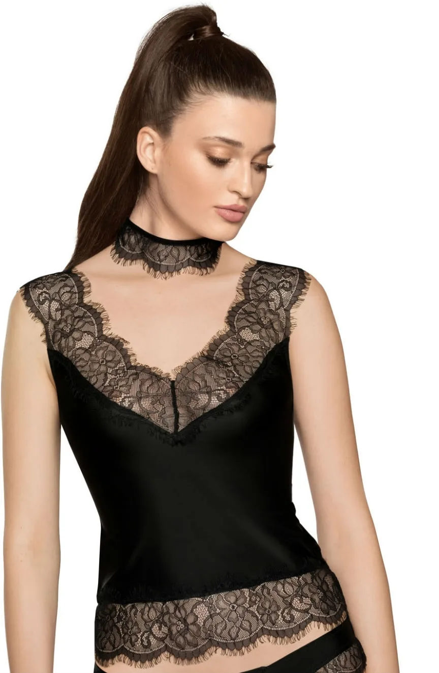 image 4 of Roza Sija Black Camisole - Soft Stretch Fabric with Eyelash Lace