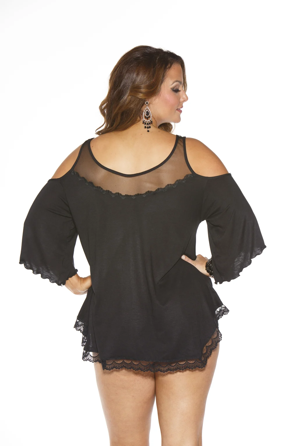 image 2 of Shirley of Hollywood X3257 Rayon Sleepshirt with Lace Hem - Black