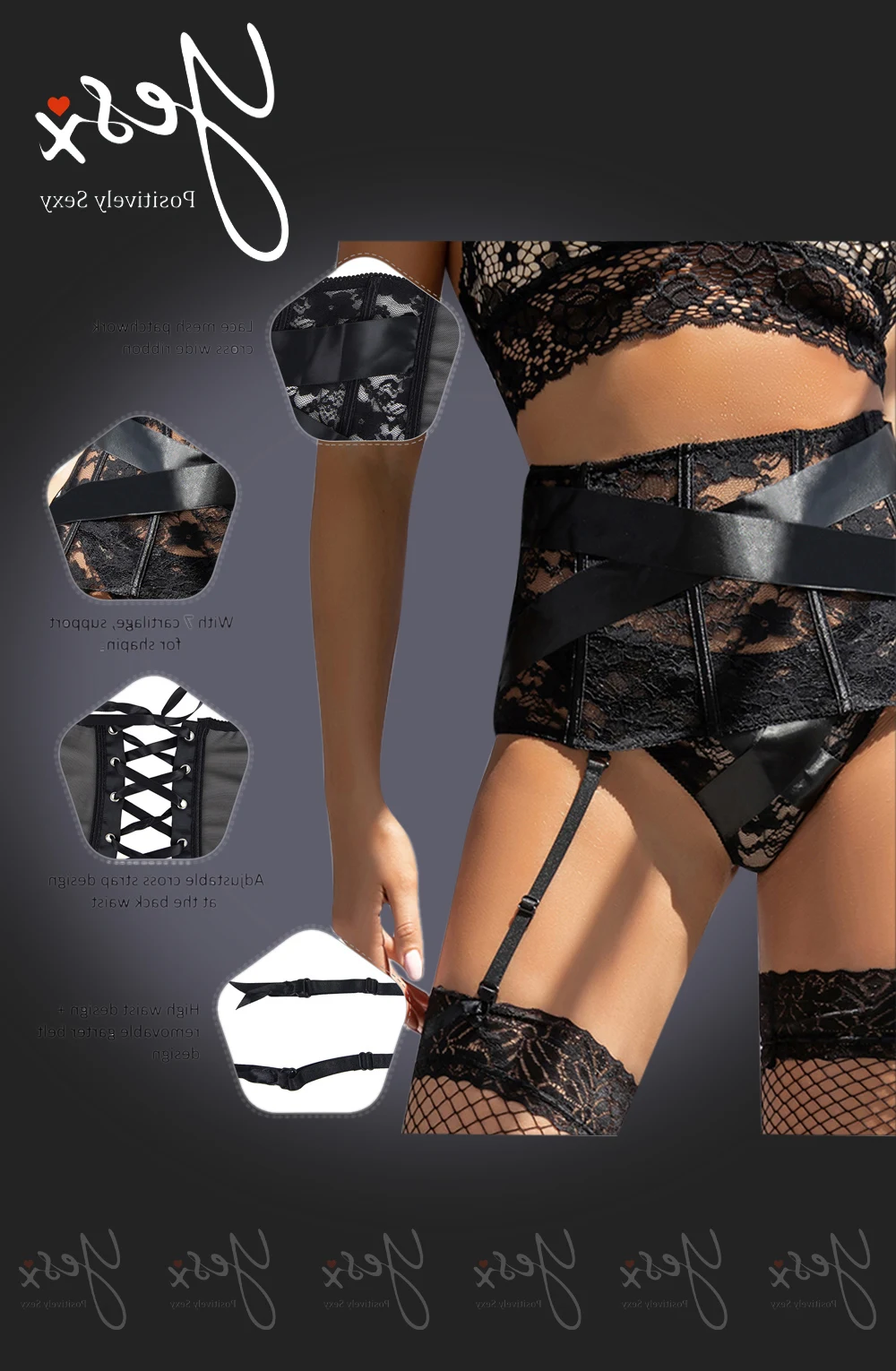 image 4 of YesX YX984 Seductive Lace Suspender Belt & Thong Set