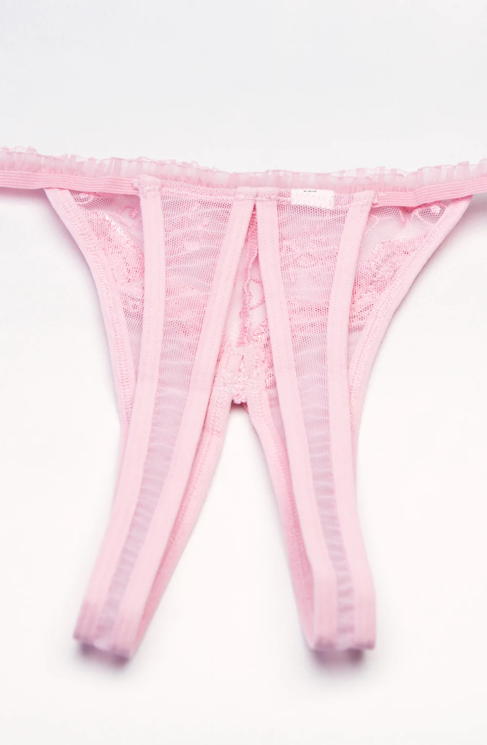 image 2 of Shirley of Hollywood Scalloped Crotchless Thong - Pink (One Size)