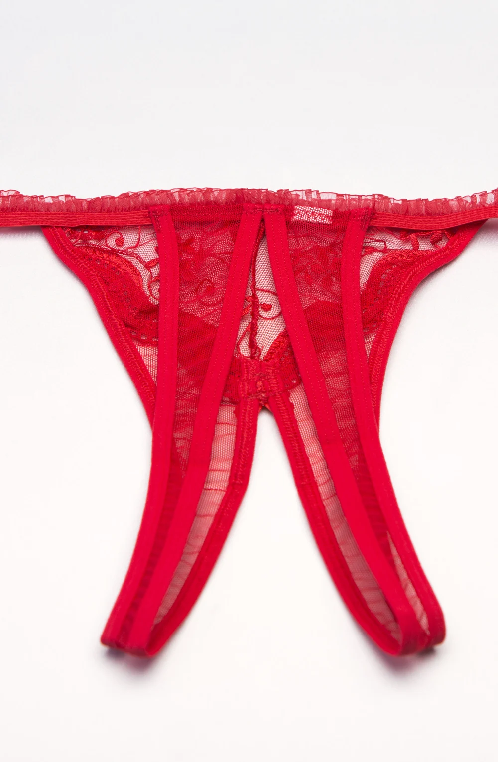 image 2 of Shirley of Hollywood 10 - Red Scalloped Embroidery Crotchless Thong