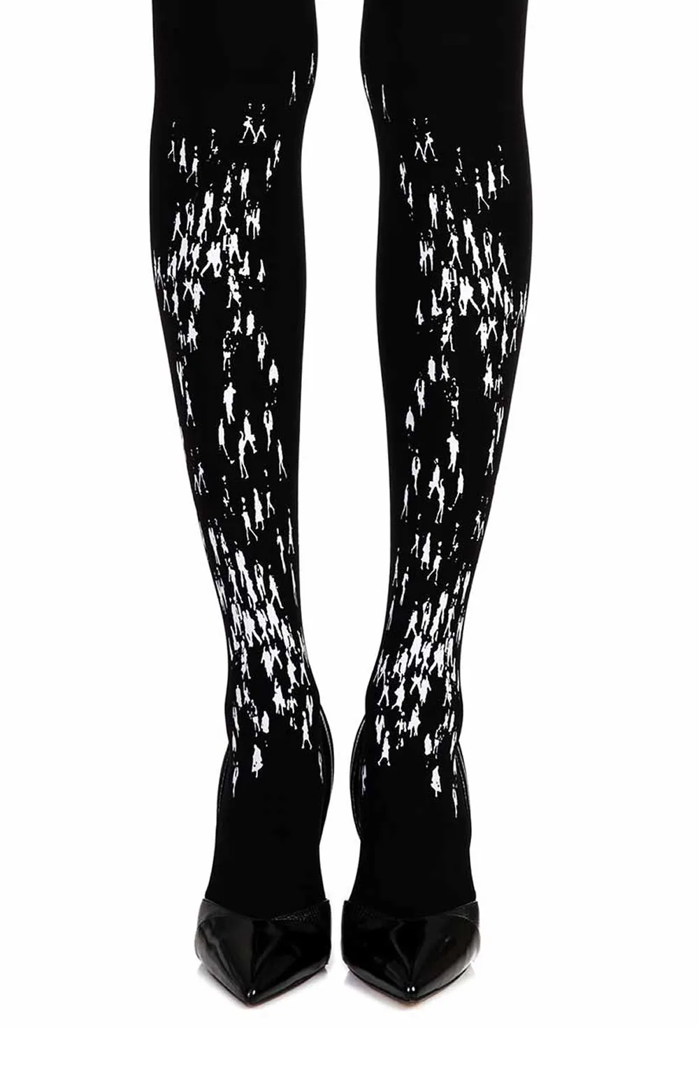 Zohara Black Print Tights - 120 Denier& Climbing People Print